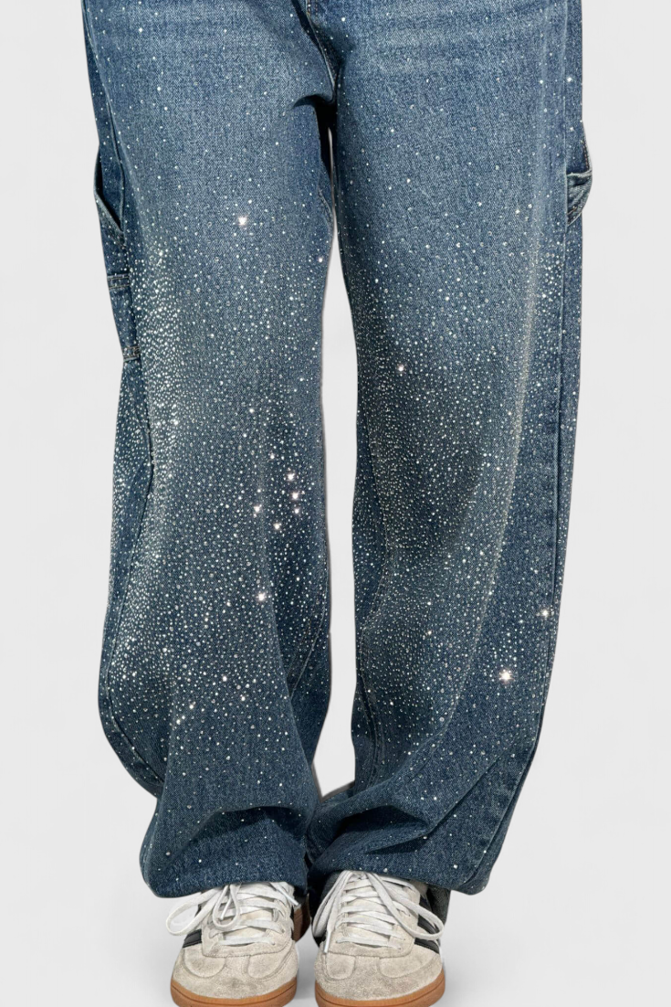Dalia Jeans Pantalón Cargo Balloon Con Brillo y Pedrería