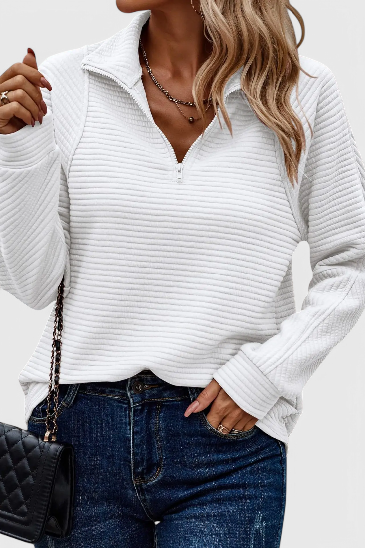 Elena Jersey De Cuello V Con Cremallera Manga Larga