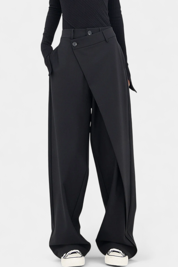 Oaklynn Pantalón Recto Drapado Cintura Envolvente Elegante