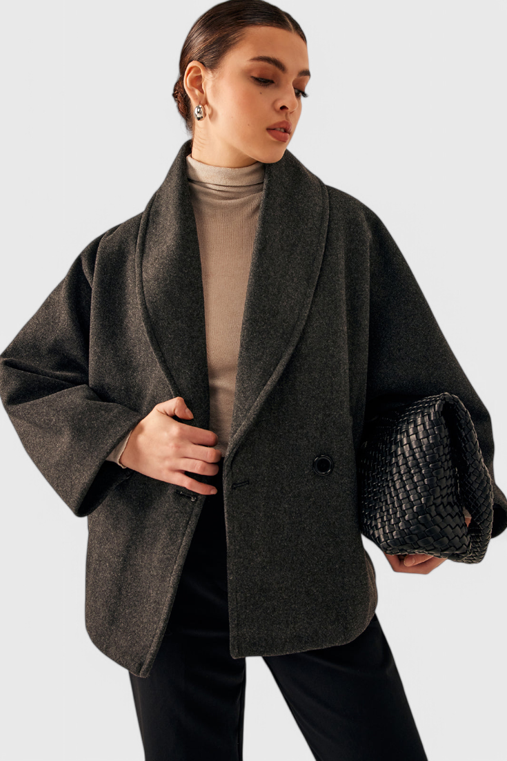 Joey Select Abrigo Tweed Oversized Algodón Poliéster Gris