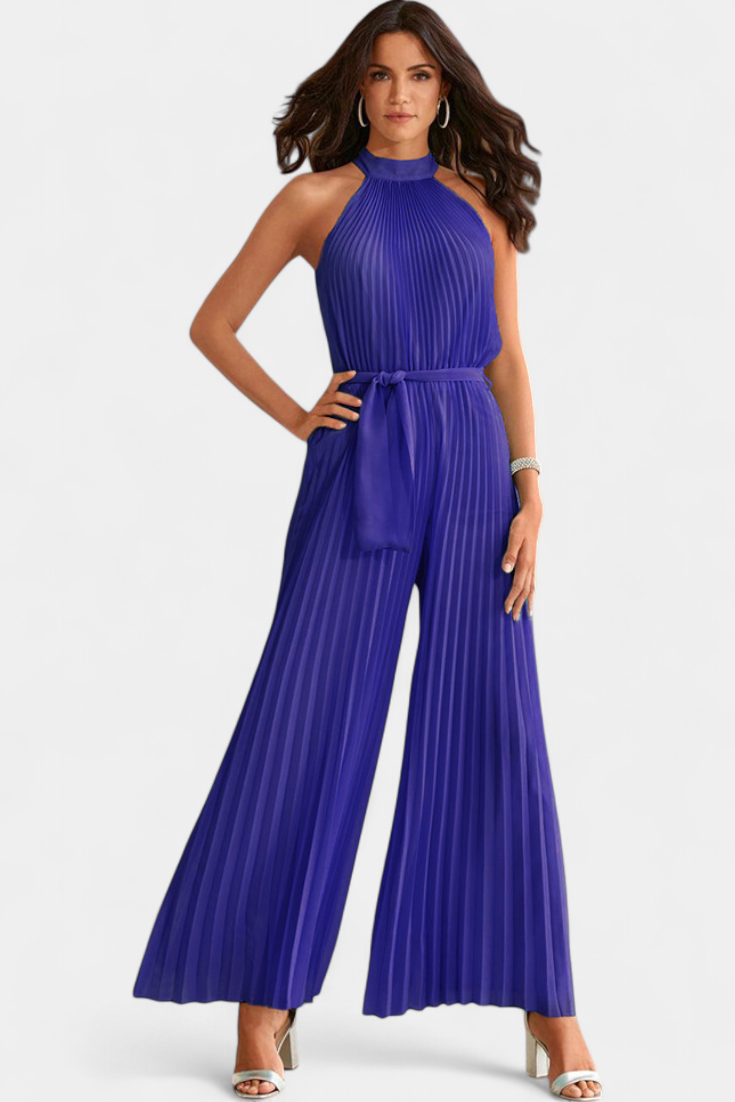 Patricia Mono Palazzo Plisado Con Cuello Halter Elegante