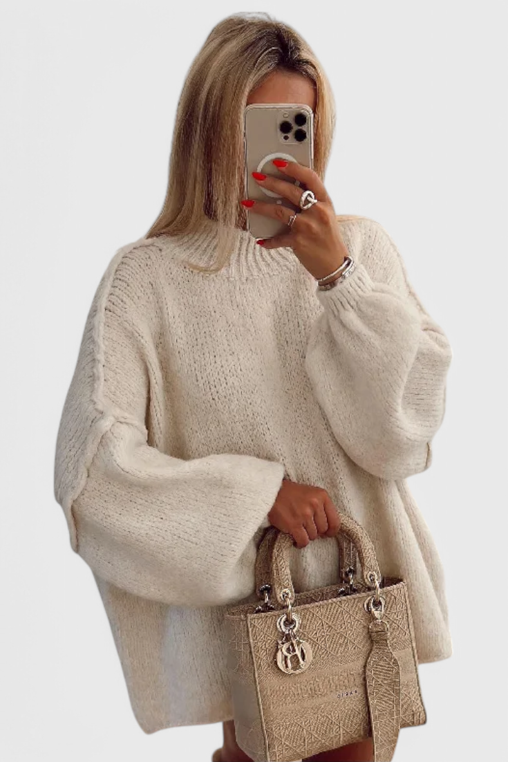 Cassia Jersey Oversized Manga Globo Acanalado Para Dama