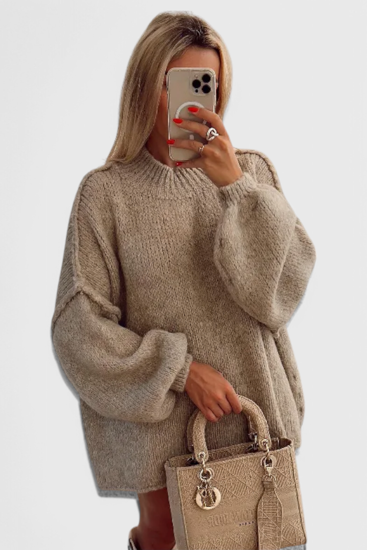 Cassia Jersey Oversized Manga Globo Acanalado Para Dama