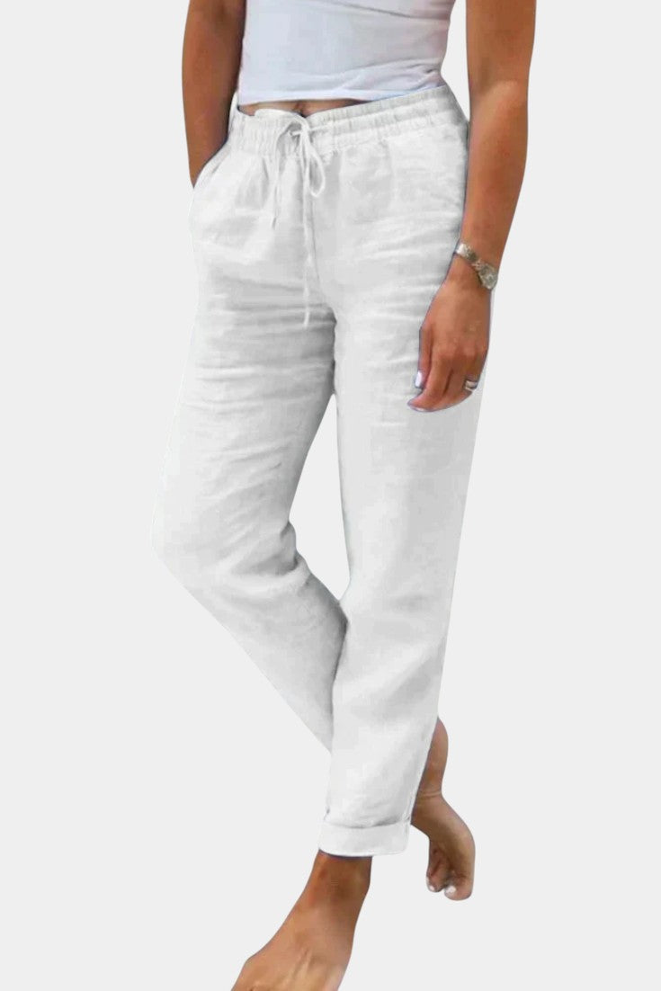 Viona Pantalones De Lino Mezclado Corte Relajado Transpirable