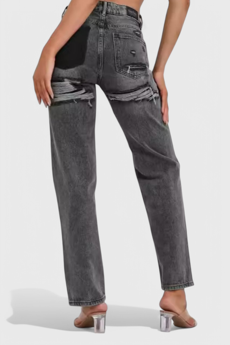 Roxie Jeans Cintura Alta Patchwork Trasero Desgastado