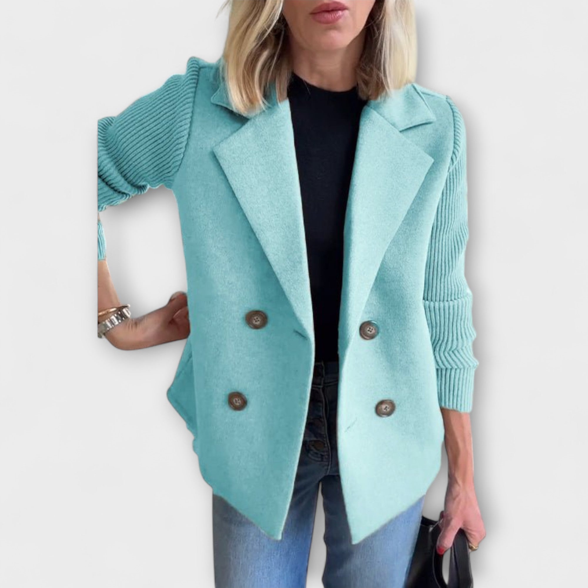 Sofía Blazer De Punto Con Mangas Tejidas Y Doble Botonadura