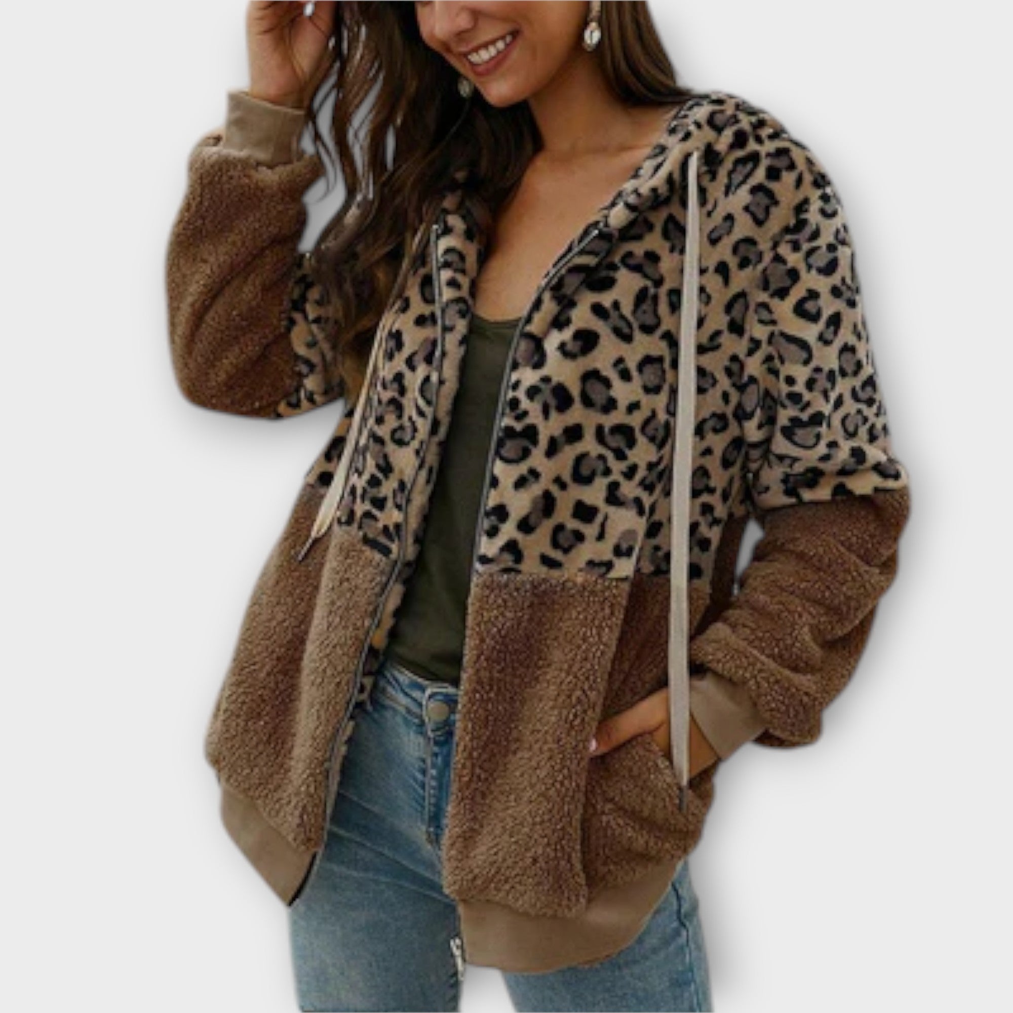 Alina Sudadera Con Capucha Forro Polar Leopardo Para Mujer