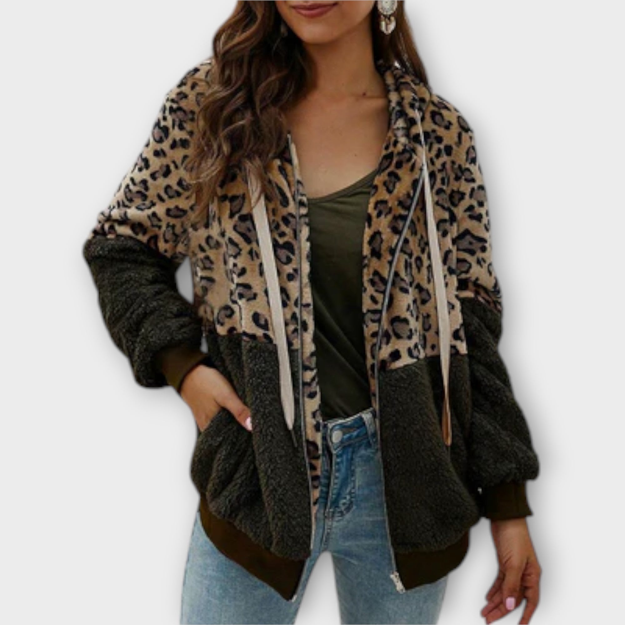 Alina Sudadera Con Capucha Forro Polar Leopardo Para Mujer