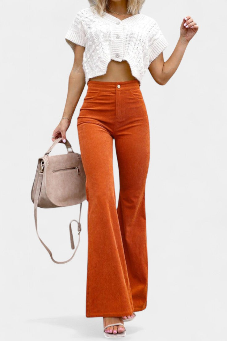 Clara Pantalón De Terciopelo Pierna Ancha Cintura Alta