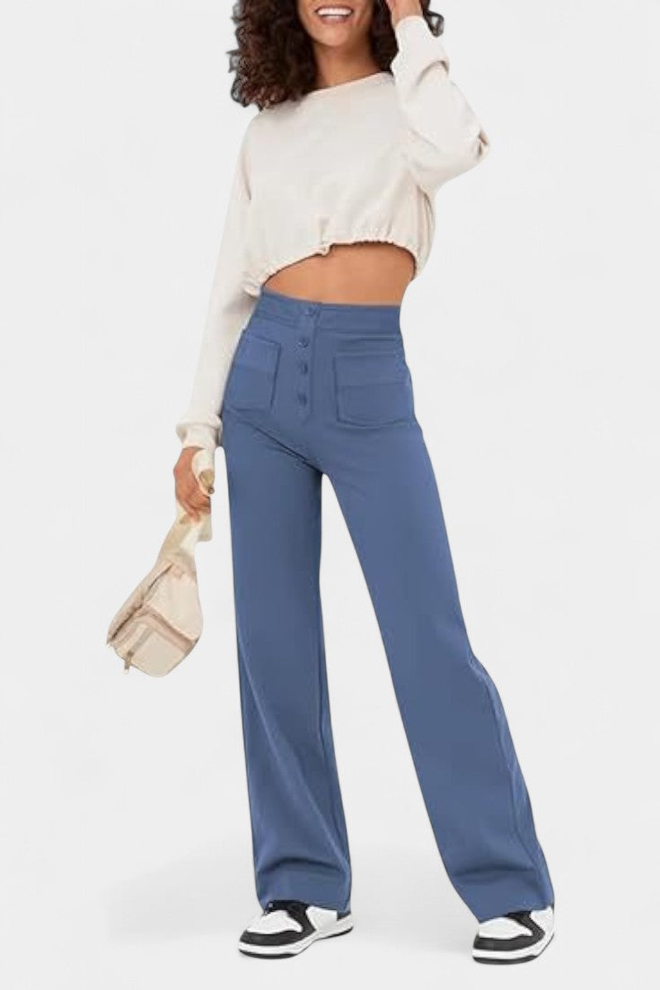 Nova Pantalón Recto Cintura Alta Con Elasticidad Transpirable