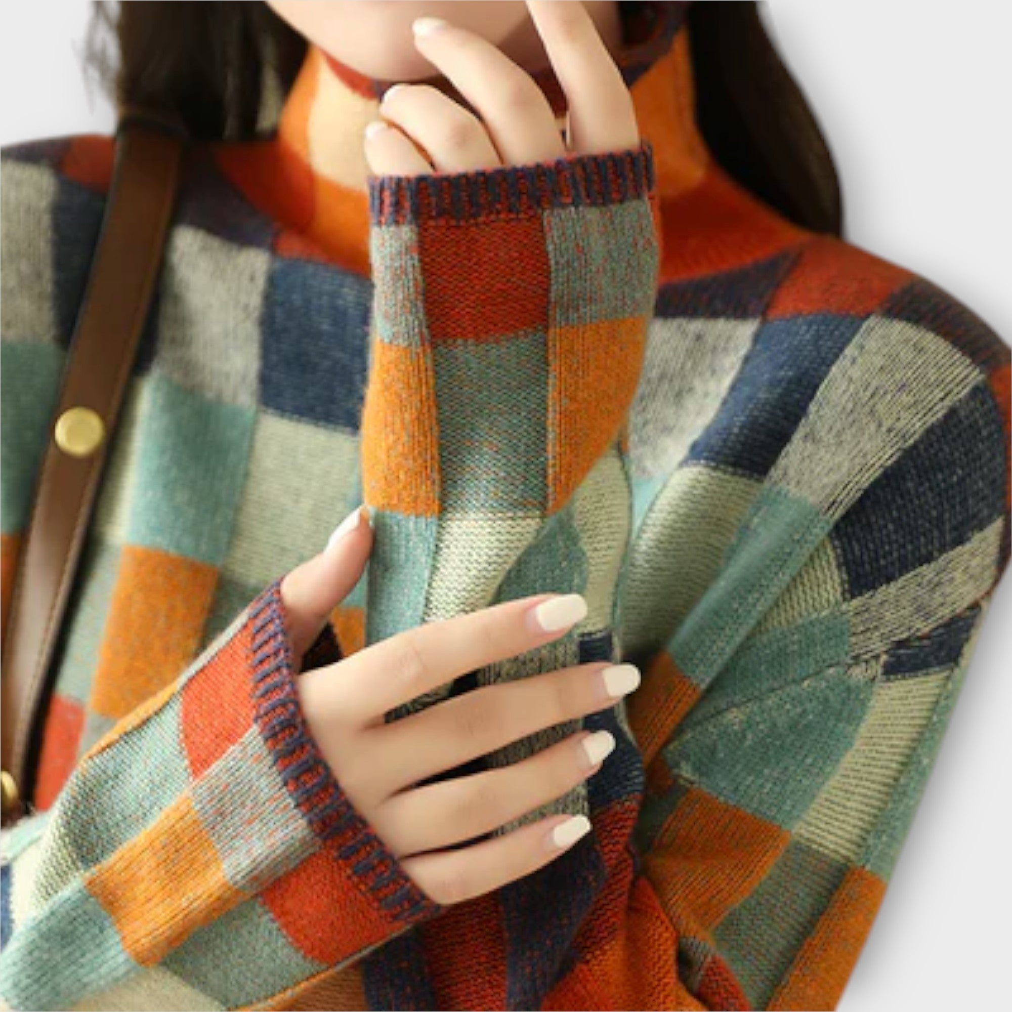 Eline Suéter Patchwork Cuello Alto Punto Femenina Casual