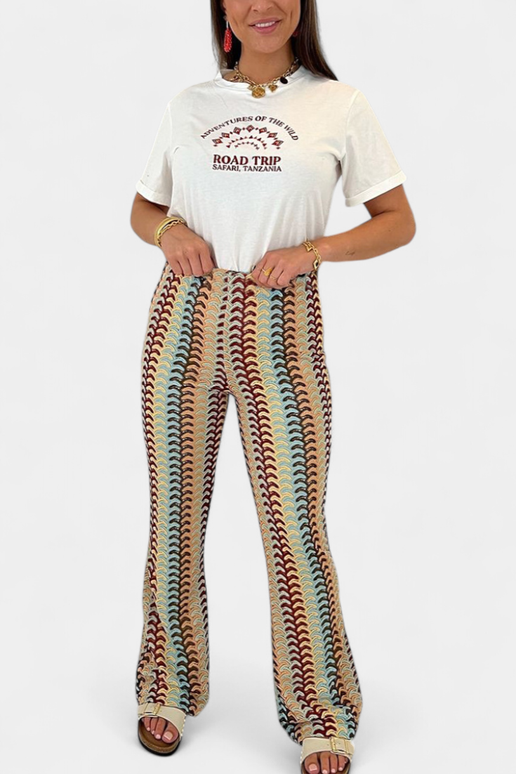 Mina Pantalón Acampanado Estampado Retro Spandex Elástico