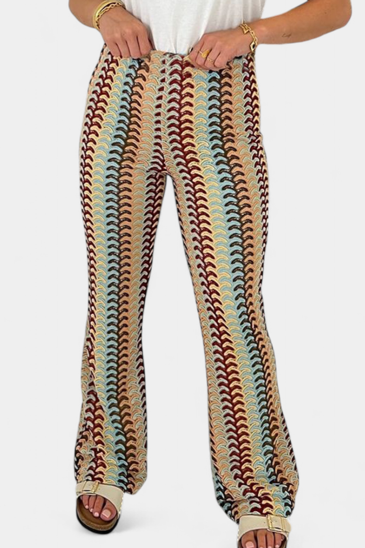 Mina Pantalón Acampanado Estampado Retro Spandex Elástico