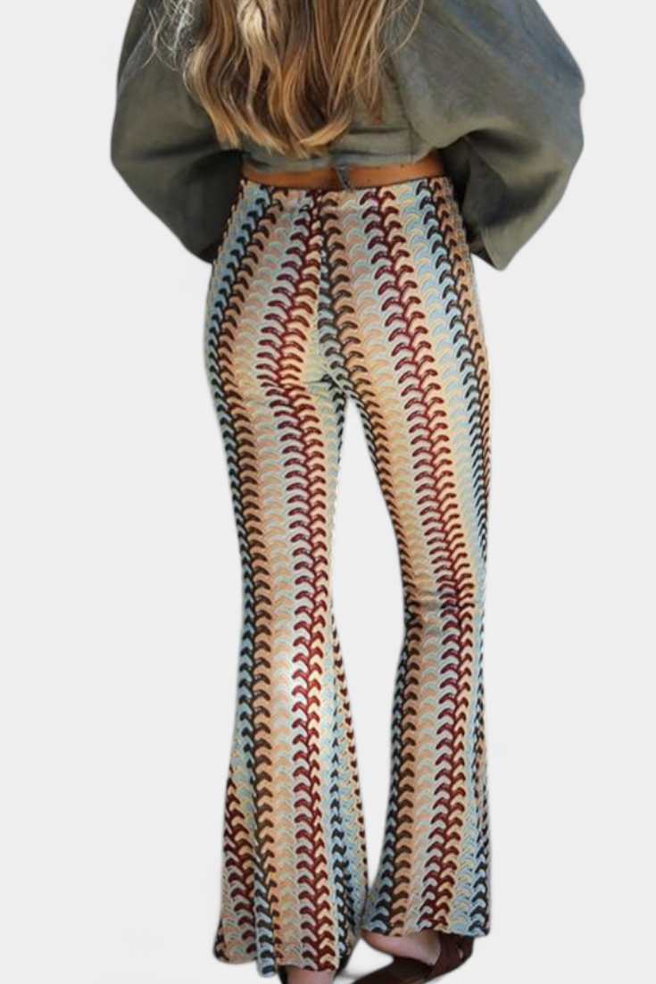 Mina Pantalón Acampanado Estampado Retro Spandex Elástico