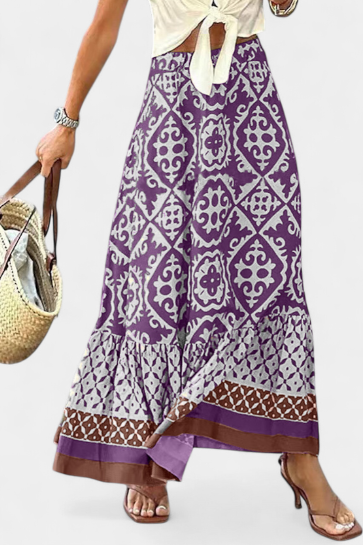 Isabel Falda Maxi Estampada Con Volante Ligera Verano