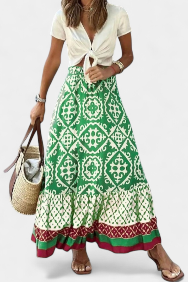 Isabel Falda Maxi Estampada Con Volante Ligera Verano