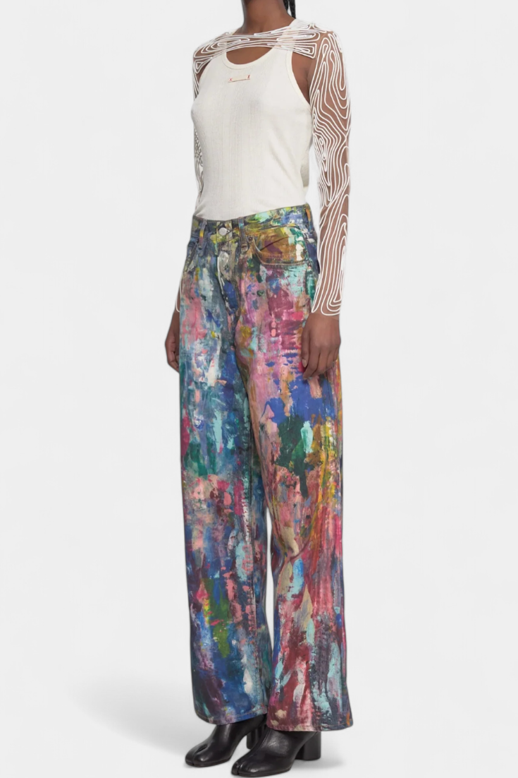 Luna Jeans Pantalón Pierna Ancha Estampado Artístico Denim