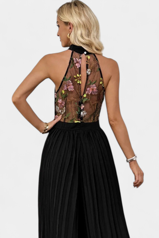 Lucía Mono Palazzo Bordado Floral Con Encaje Transparente