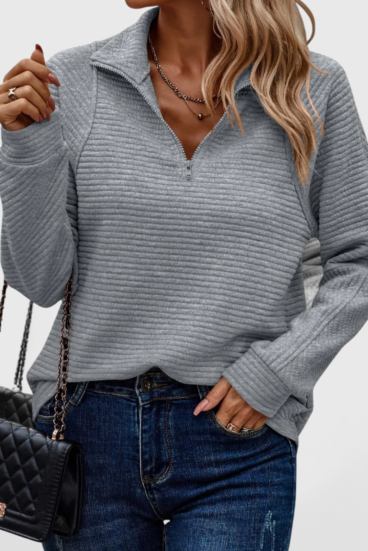 Elena Jersey De Cuello V Con Cremallera Manga Larga