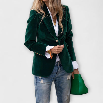 Ariadna Blazer Terciopelo Esmeralda Con Botones Dorados
