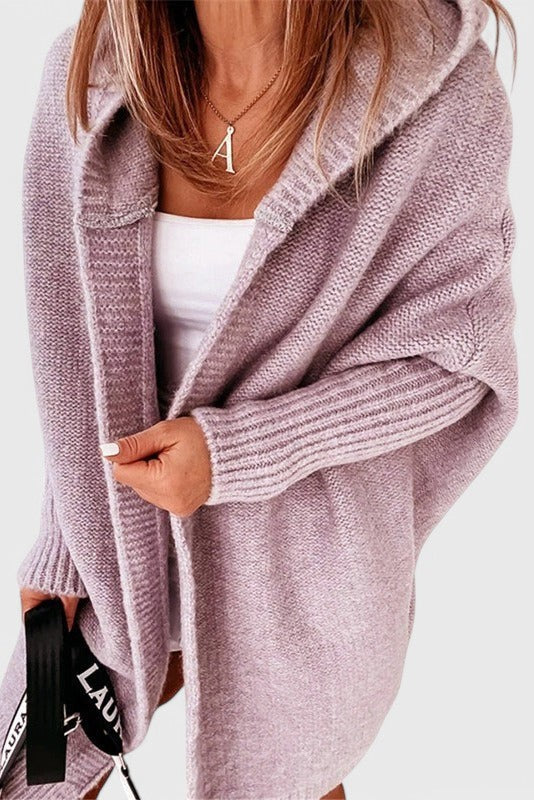 Cárdigan Oversized Con Capucha Punto Grueso Acolchado