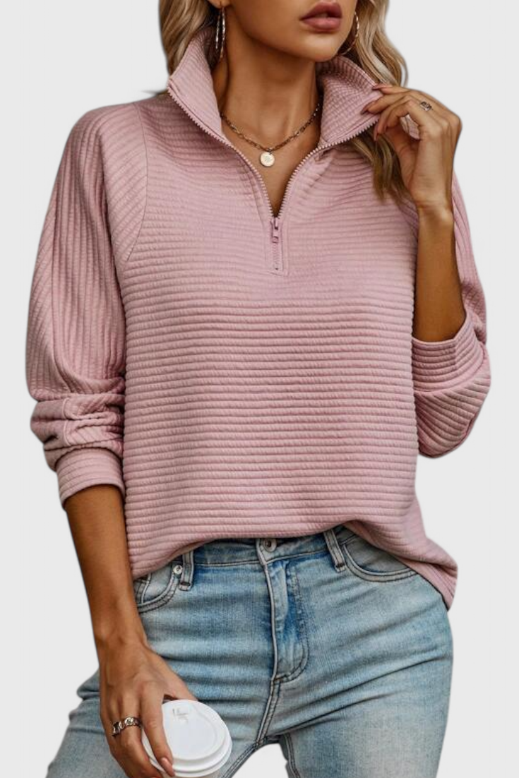 Elena Jersey De Cuello V Con Cremallera Manga Larga