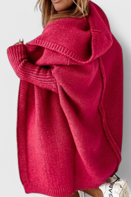 Cárdigan Oversized Con Capucha Punto Grueso Acolchado