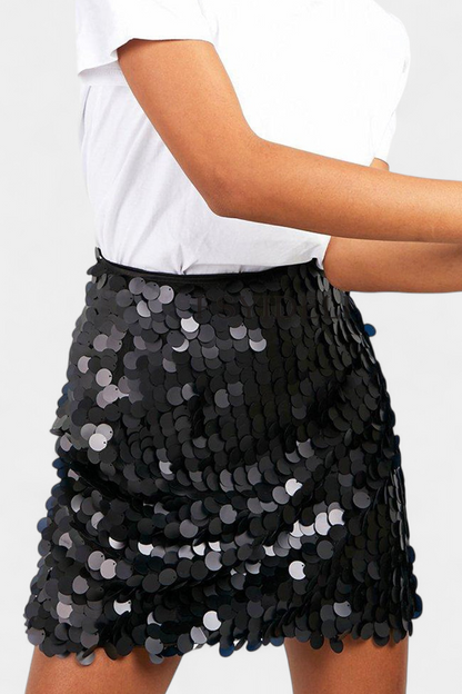 Vela Falda Mini De Lentejuelas Negro Dorado Plata Brillo