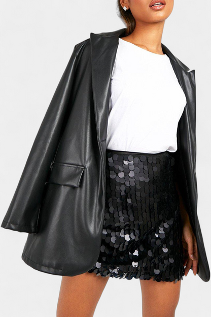 Vela Falda Mini De Lentejuelas Negro Dorado Plata Brillo