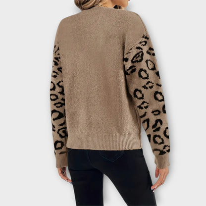 Elena Suéter Mujer Estampado Leopardo Gris Rosa Moderno