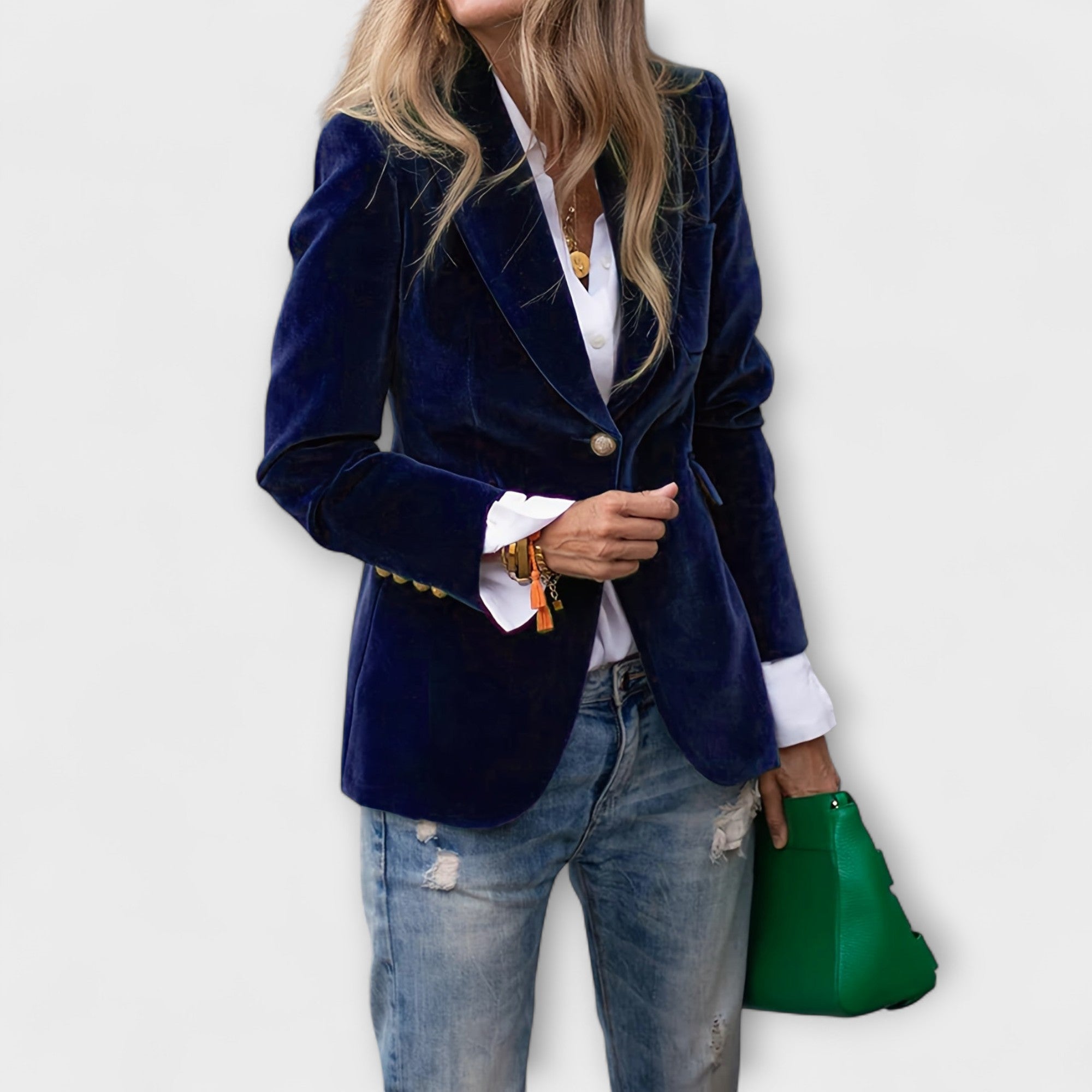 Ariadna Blazer Terciopelo Esmeralda Con Botones Dorados