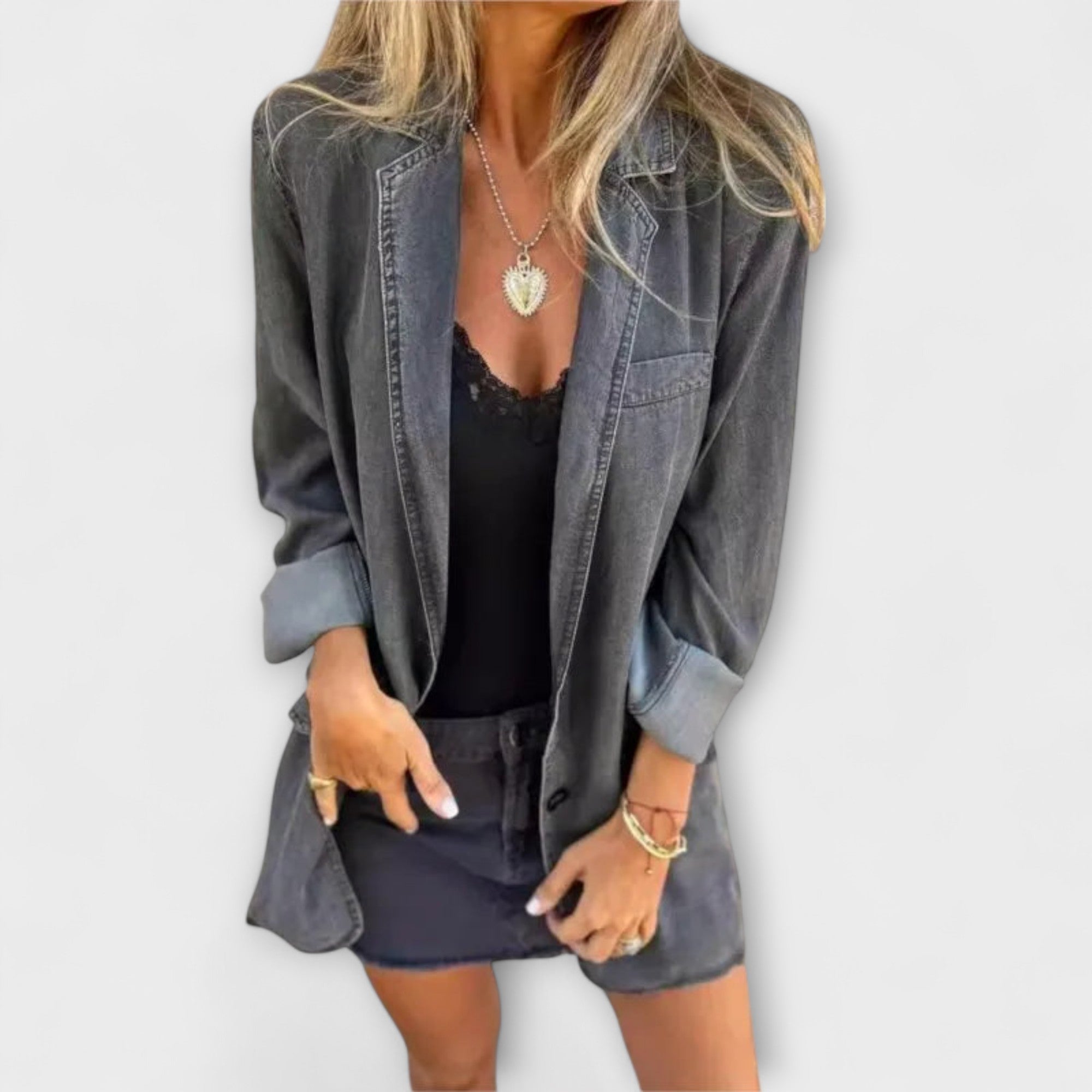 Alina Chaqueta Denim Ligero Estilo Blazer Para Mujer