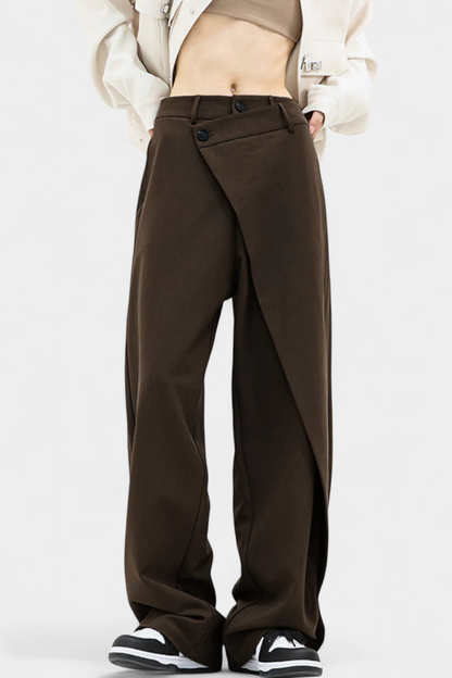 Oaklynn Pantalón Recto Drapado Cintura Envolvente Elegante