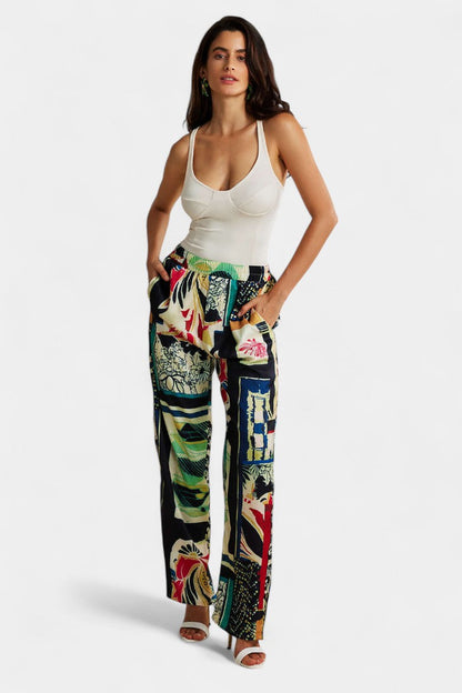 Arce Pantalón Recto Cintura Alta Floral Diseñado Por Clara