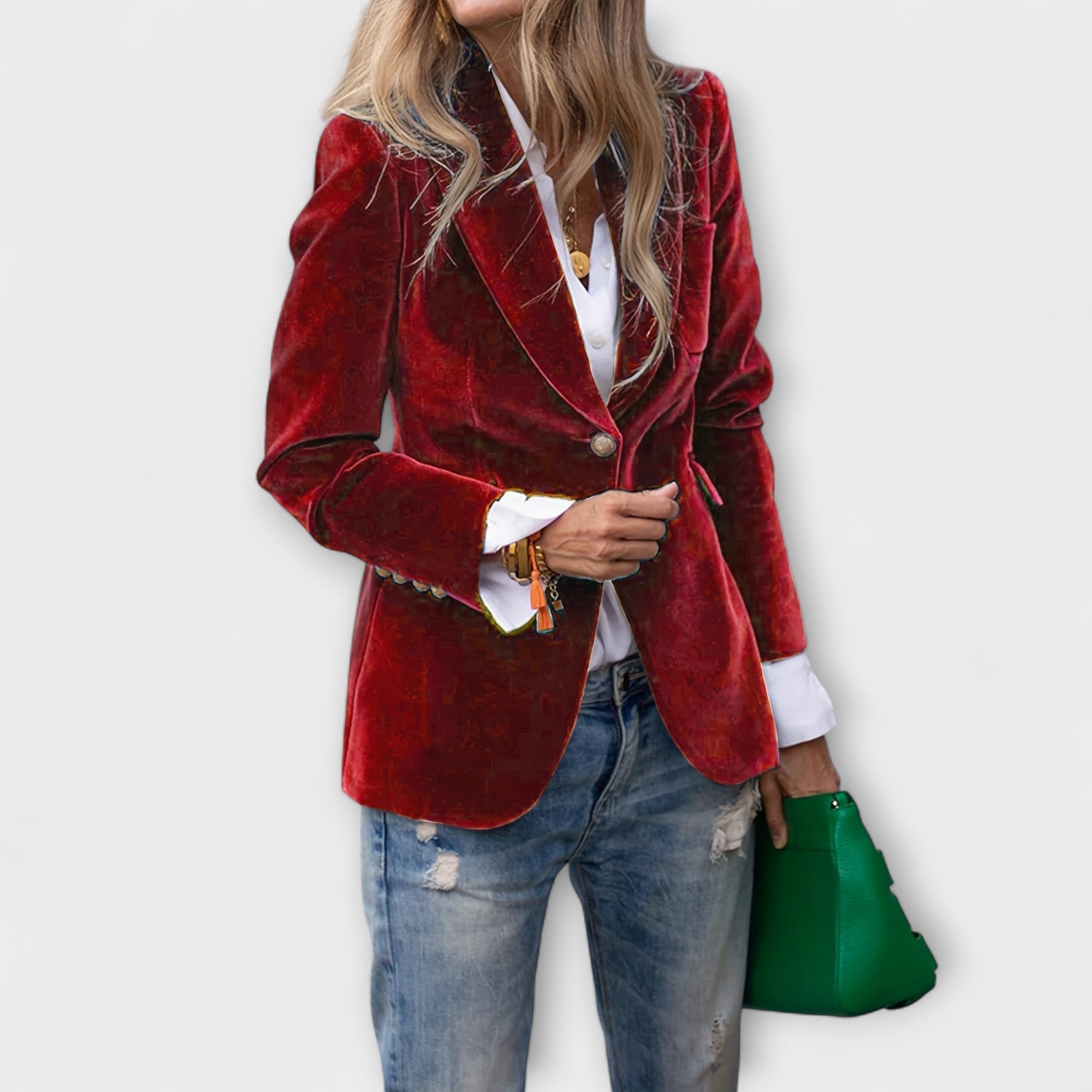 Ariadna Blazer Terciopelo Esmeralda Con Botones Dorados