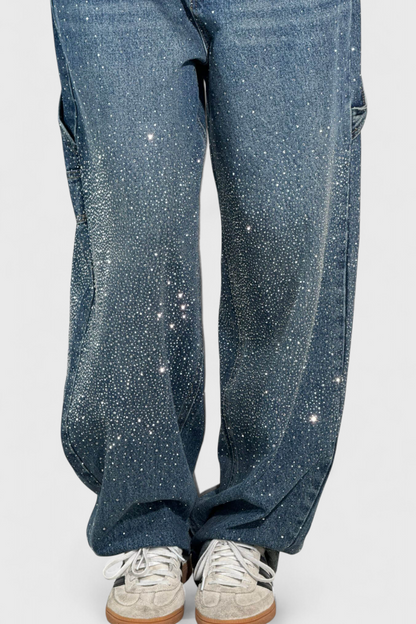 Dalia Jeans Pantalón Cargo Balloon Con Brillo y Pedrería