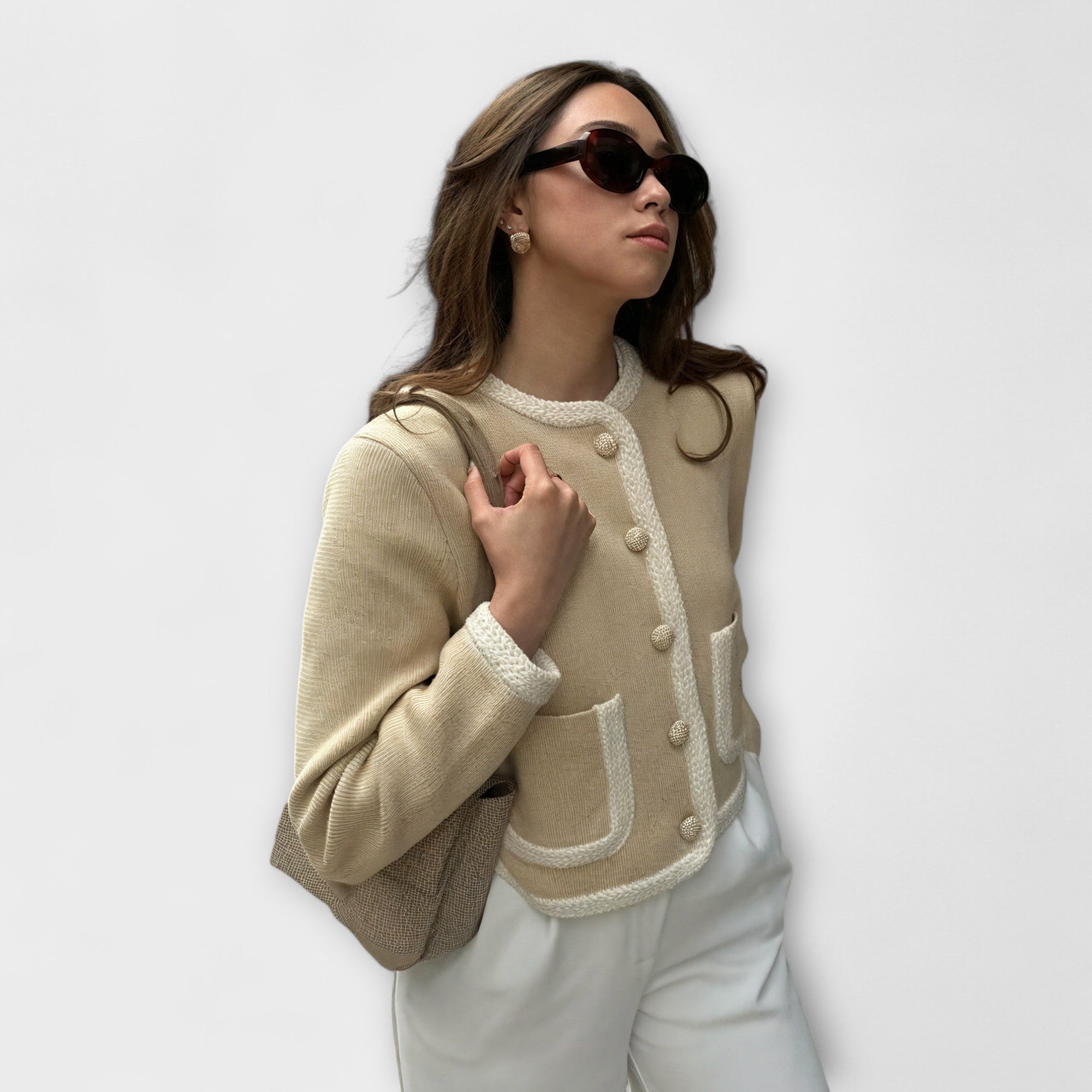 Isabela Cardigan De Punto Suave Con Bolsillos Decorativos
