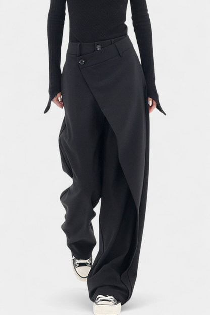 Oaklynn Pantalón Recto Drapado Cintura Envolvente Elegante