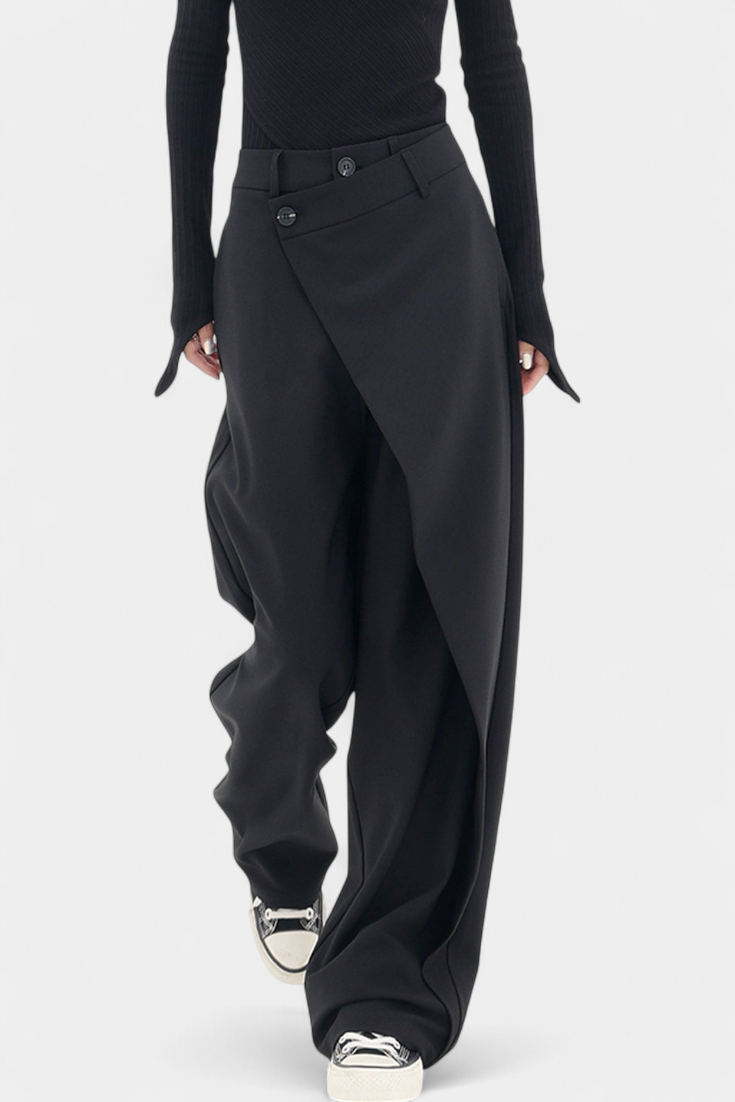 Oaklynn Pantalón Recto Drapado Cintura Envolvente Elegante
