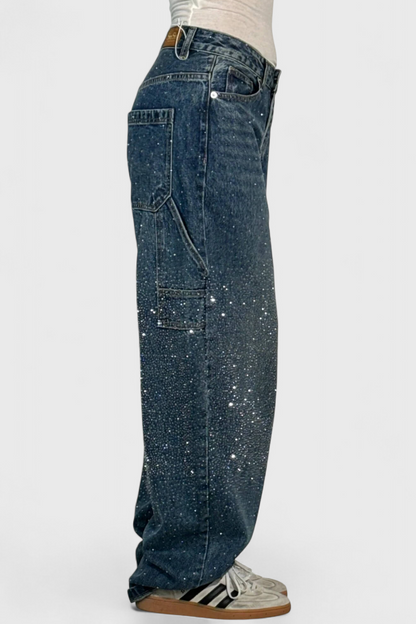 Dalia Jeans Pantalón Cargo Balloon Con Brillo y Pedrería