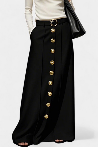 Lumina Falda Suelta Con Botones Y Bolsillos Negro Spandex