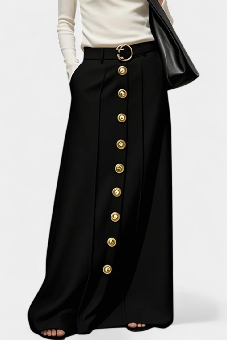 Lumina Falda Suelta Con Botones Y Bolsillos Negro Spandex