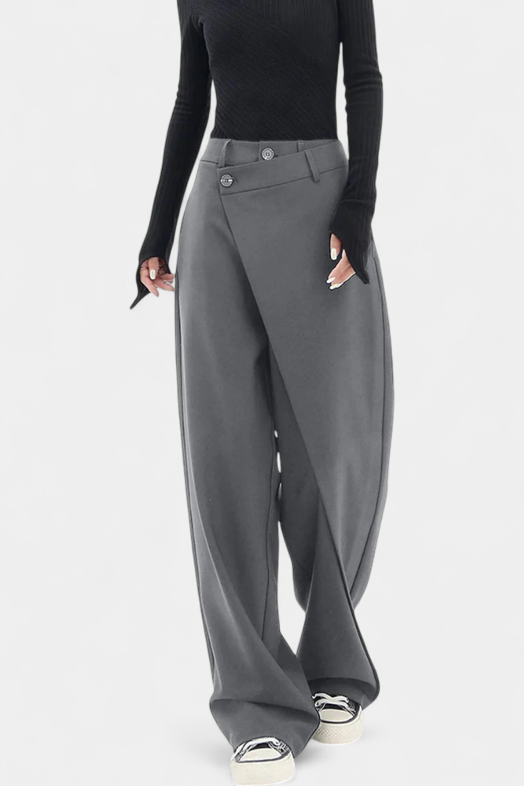Oaklynn Pantalón Recto Drapado Cintura Envolvente Elegante