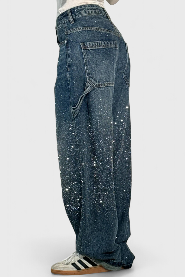 Dalia Jeans Pantalón Cargo Balloon Con Brillo y Pedrería
