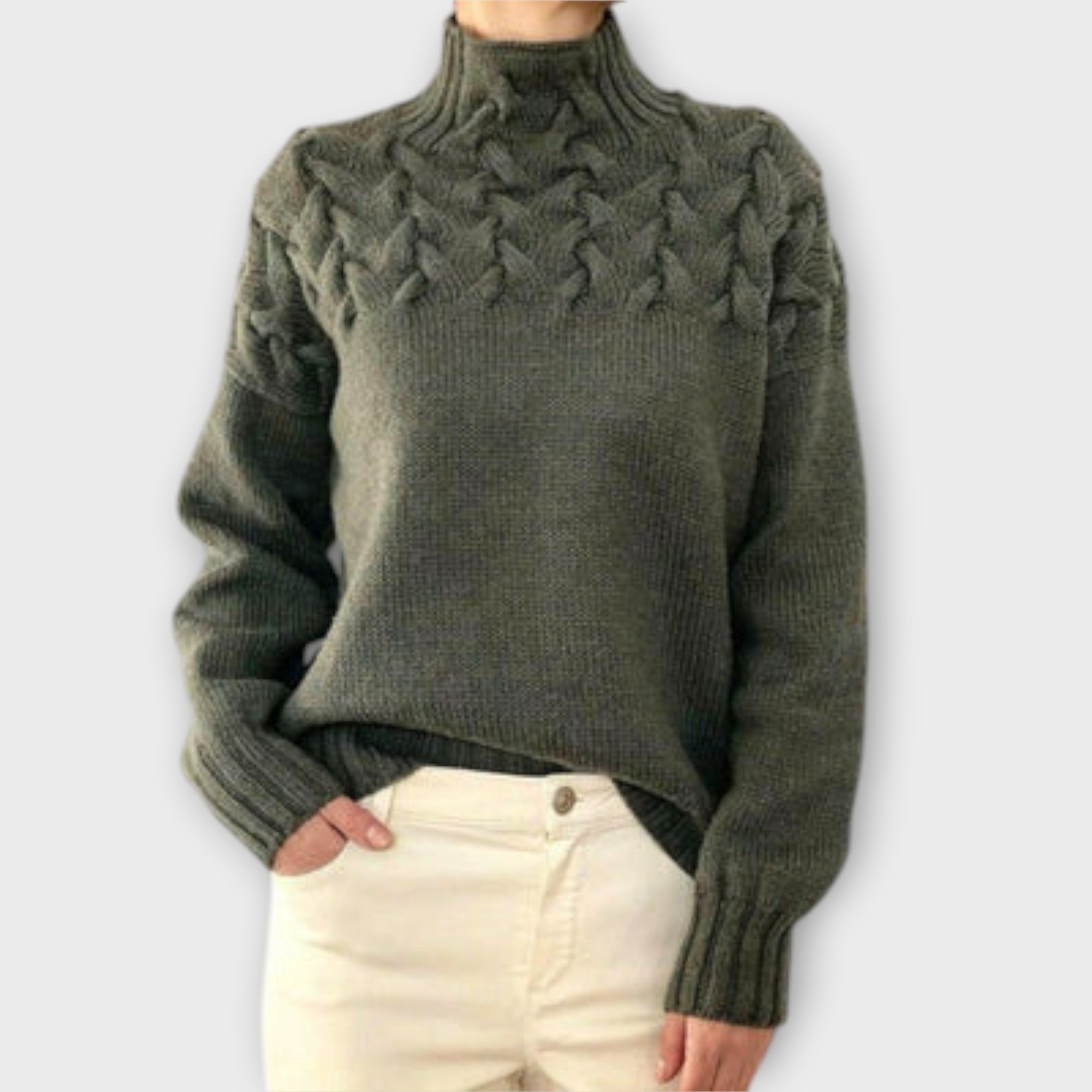 Eline Suéter Dama Punto Trenza Con Detalle Canalé Clásico