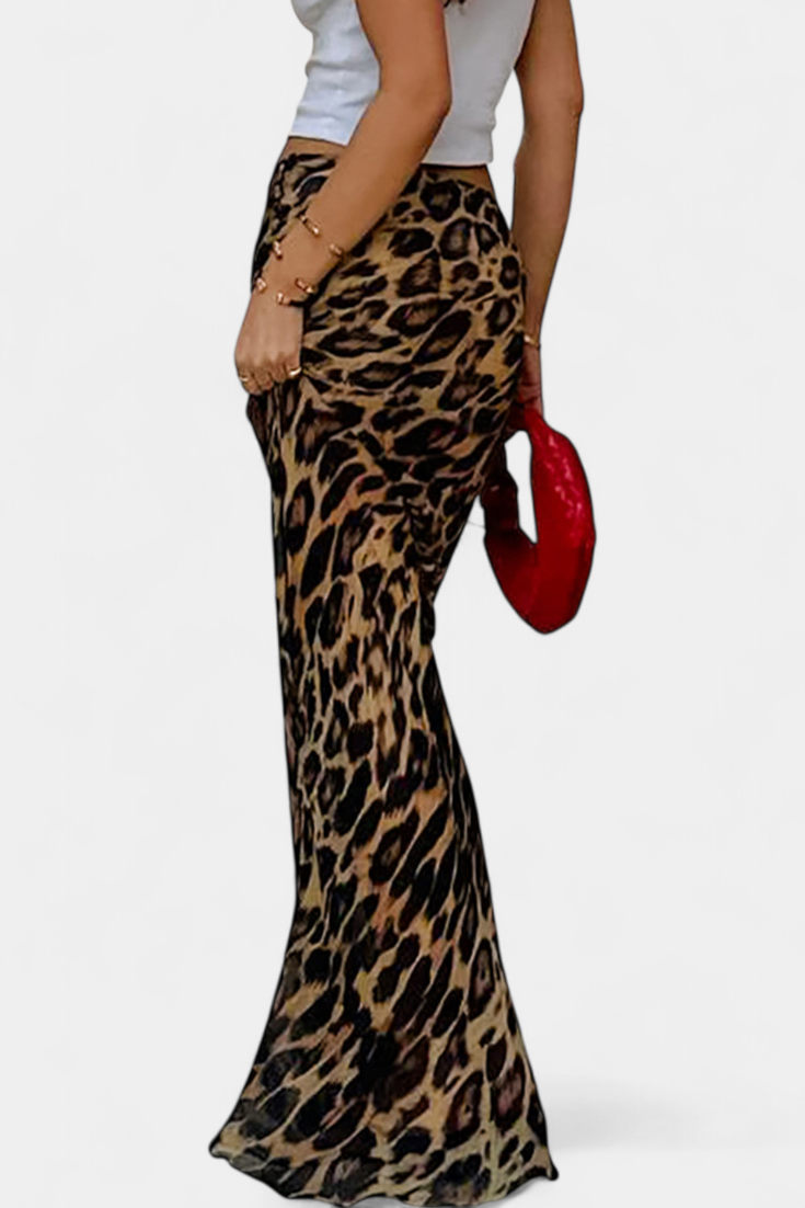 Cici Select Falda Maxi Ajustada Estampado Leopardo Woven
