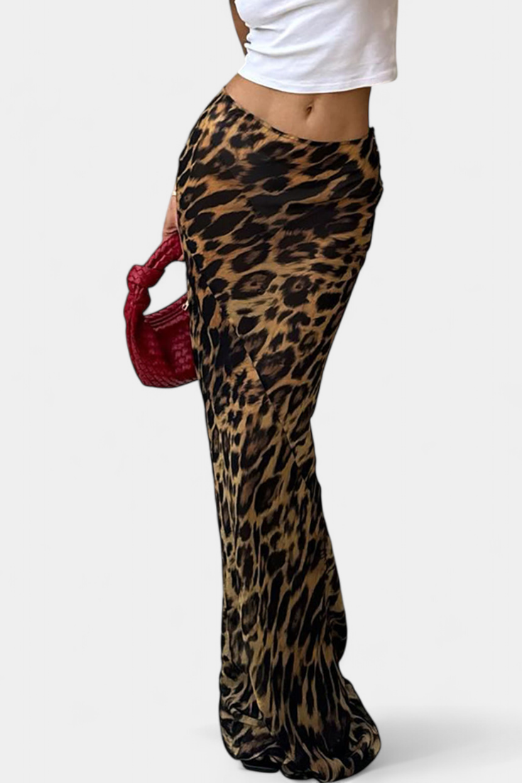 Cici Select Falda Maxi Ajustada Estampado Leopardo Woven