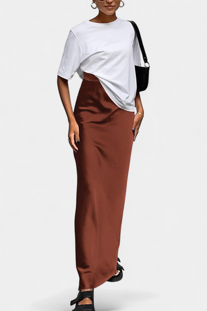 Fable Falda Maxi Utility Satin Negra Corte Fluido Estilo