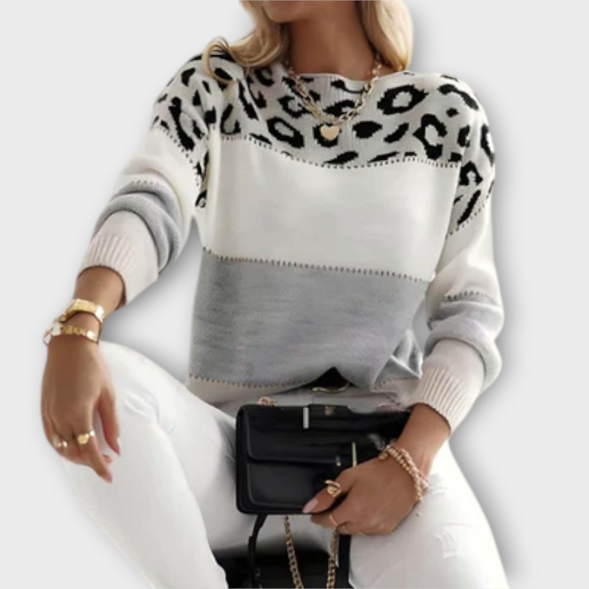 Elina Jersey Casual Dama Con Estampado Leopardo Gris Rosa