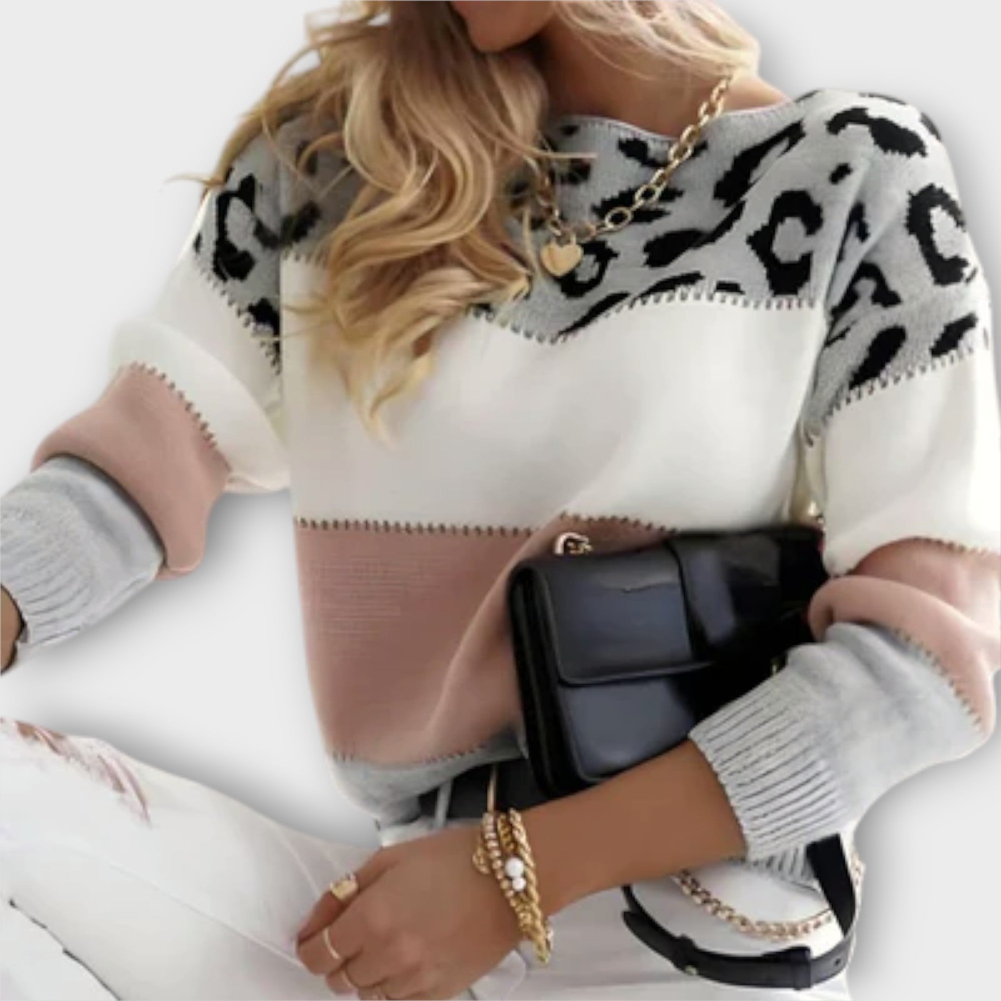Elina Jersey Casual Dama Con Estampado Leopardo Gris Rosa